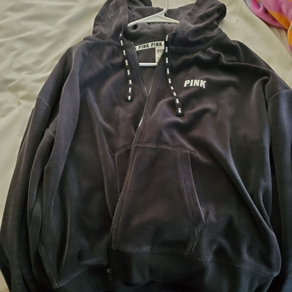 Victoria Secret Black Velour Zip Up